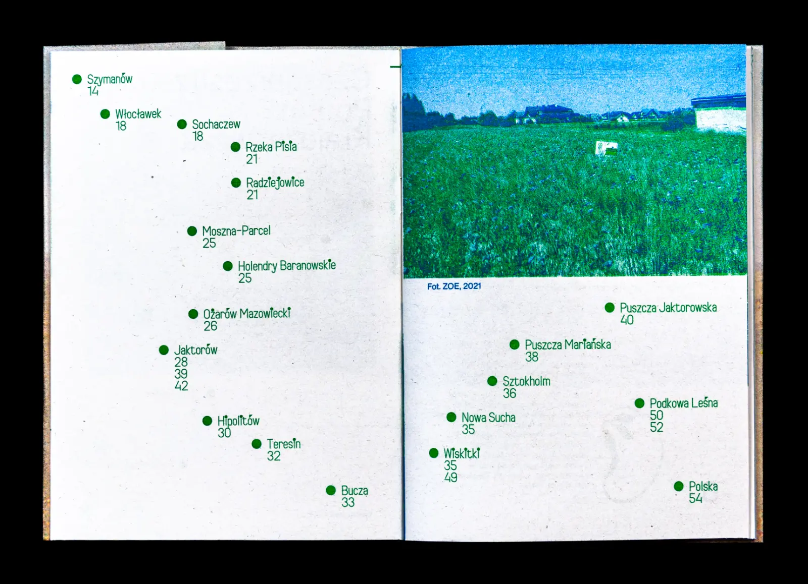 Rozkładówka zeszytu przedstawiającą spis treści.