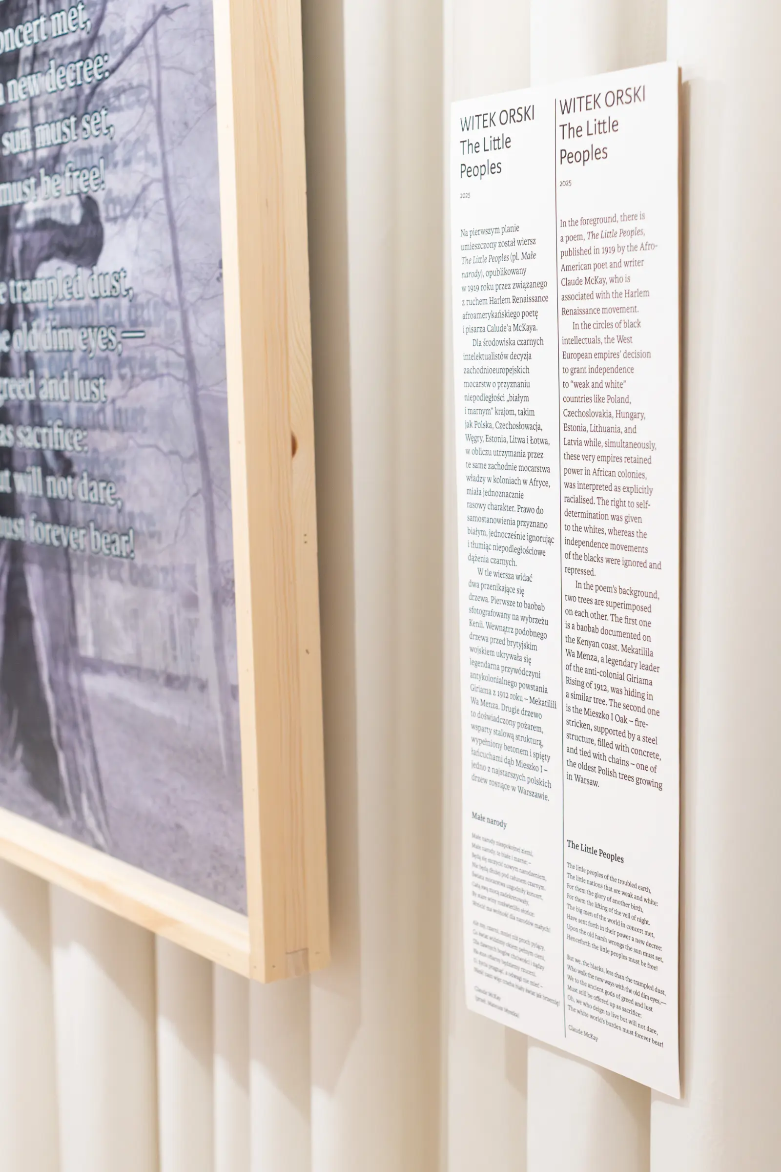 Widok wystawy. Fragment fotografii i arkusz z jej opisem.