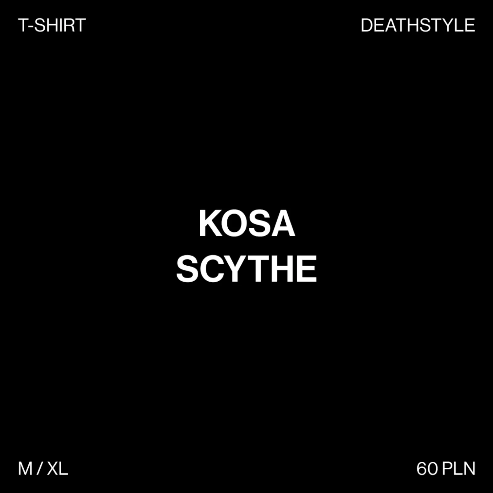 Czarna grafika z białym napisem &lsquo;kosa&rsquo;